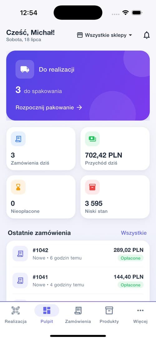 Aplikacja mobilna Torveo — pulpit sprzedawcy