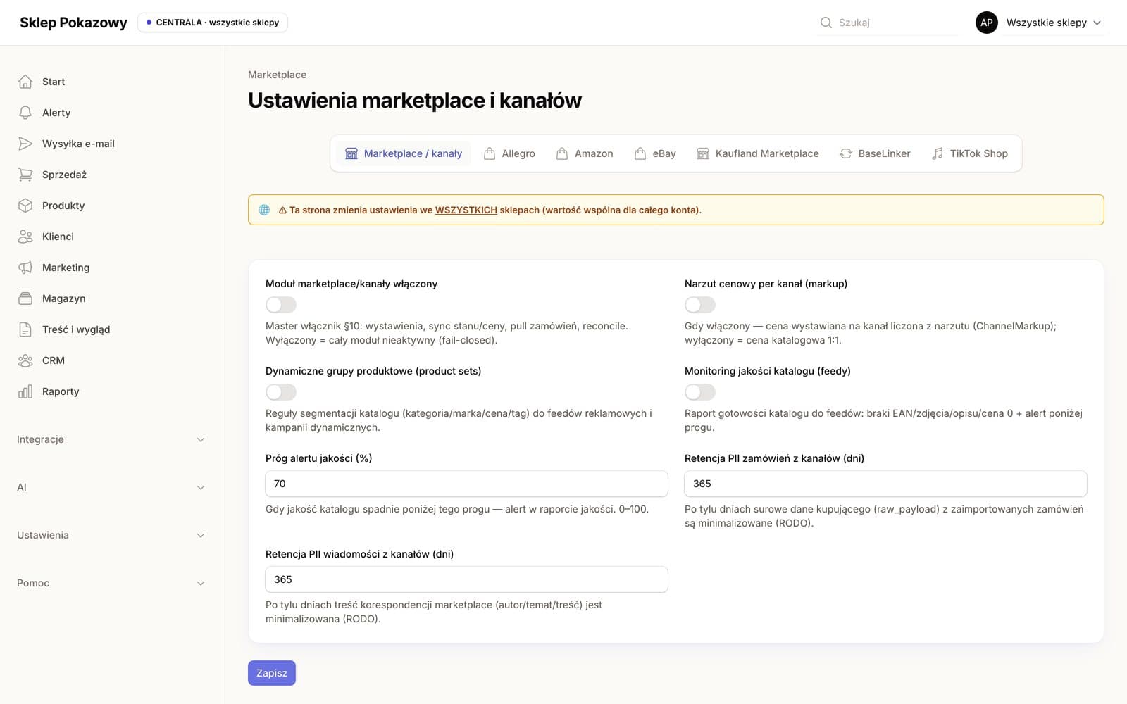 Marketplace — Allegro, Amazon, eBay, BaseLinker