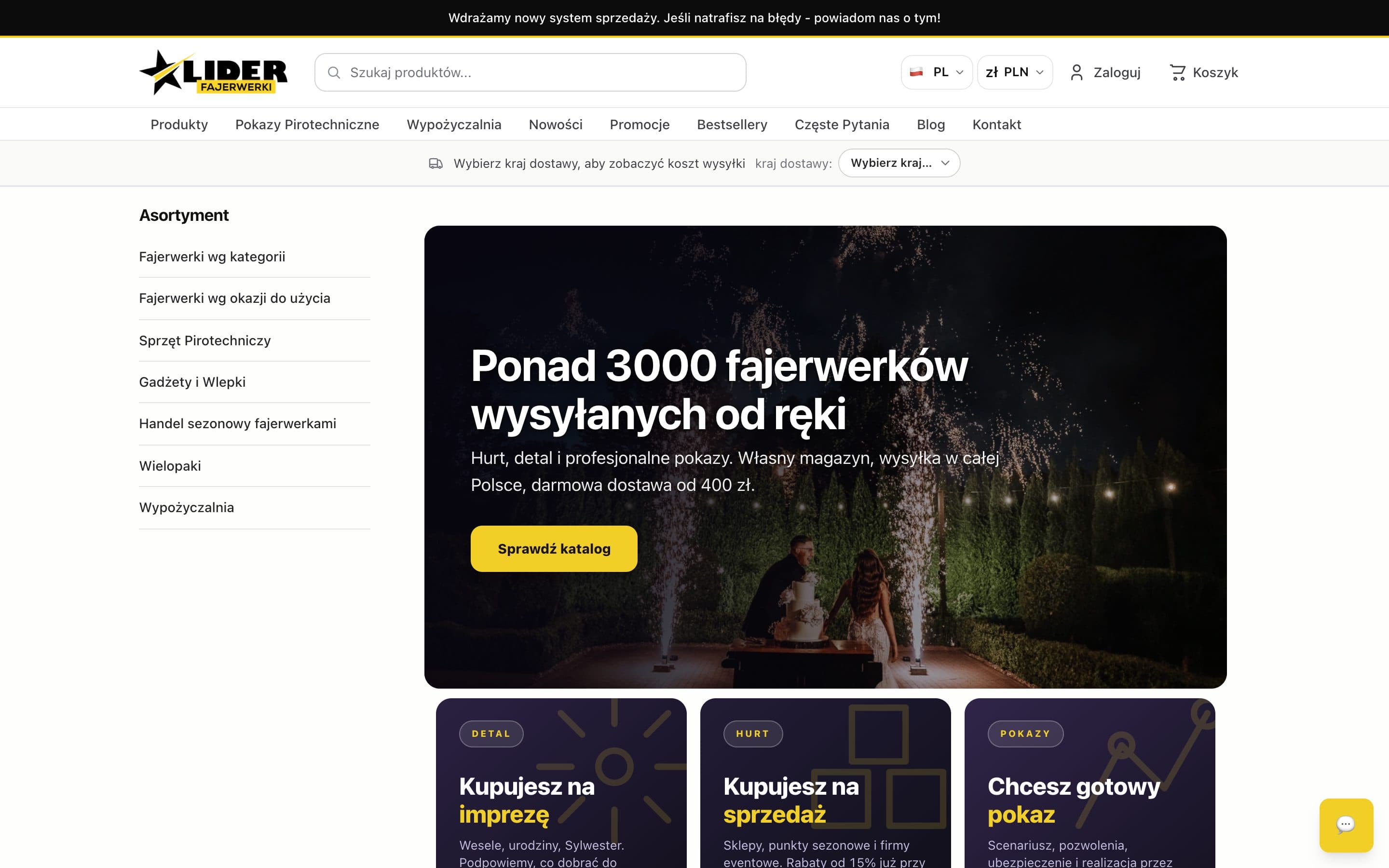 Strona główna sklepu fajerwerkilider.pl prowadzonego na Torveo